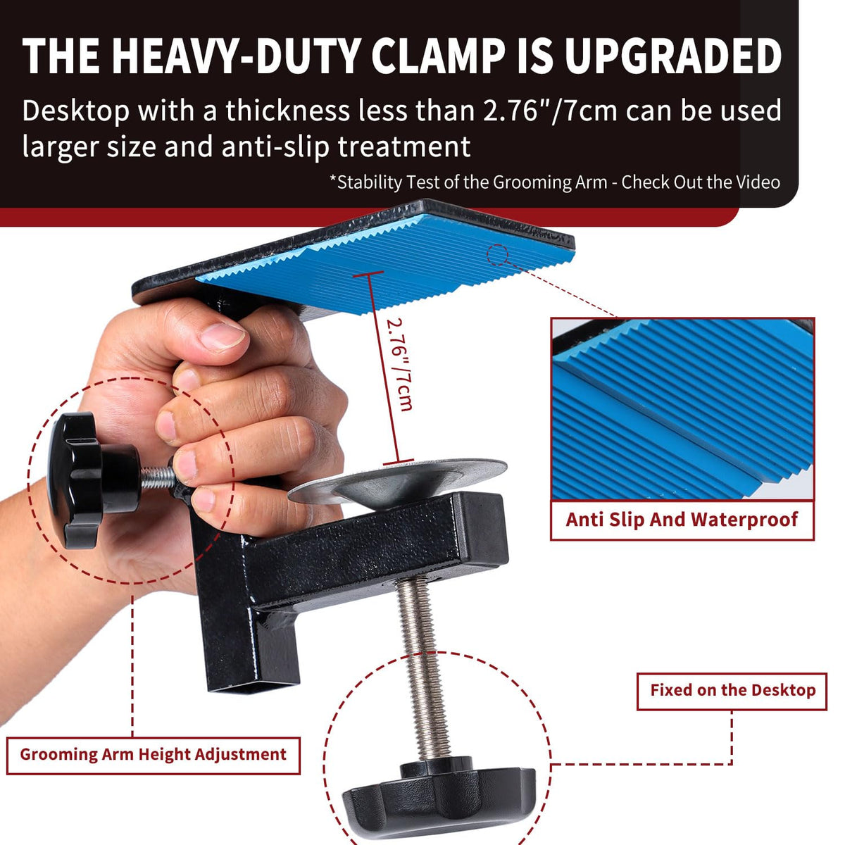 dog grooming table arm with hammock - adjustable, close-up detail