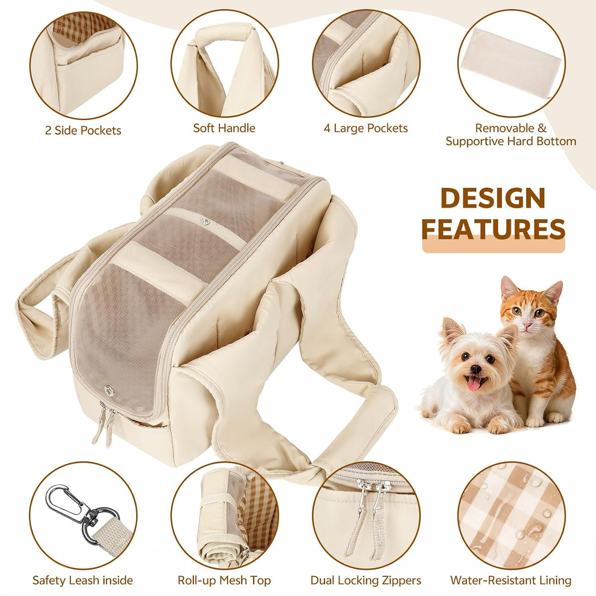 dog purse carrier for small dogs and cats showing dimensions