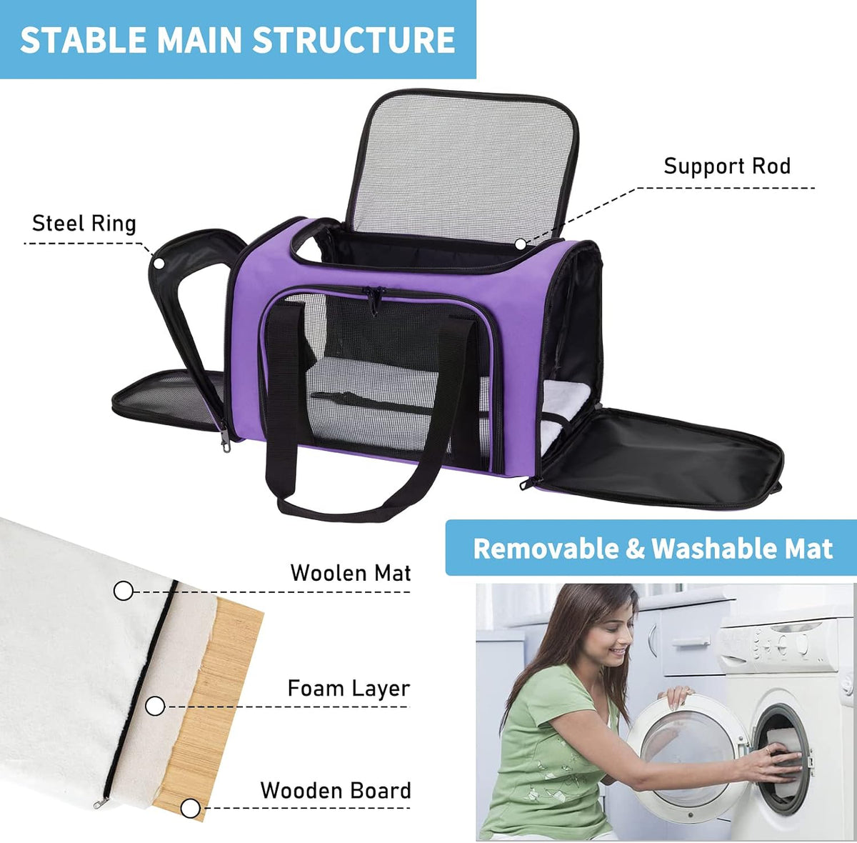pet carrier - airline & tsa approved soft, close-up detail