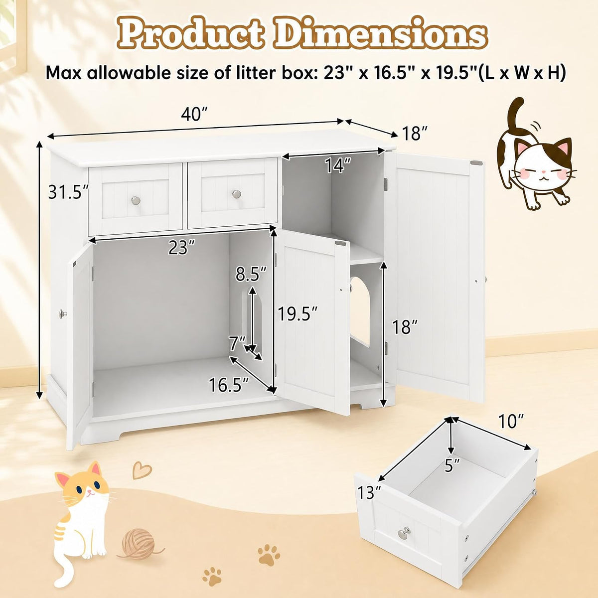 petsite white cat litter box enclosure, modern hidden, close-up detail