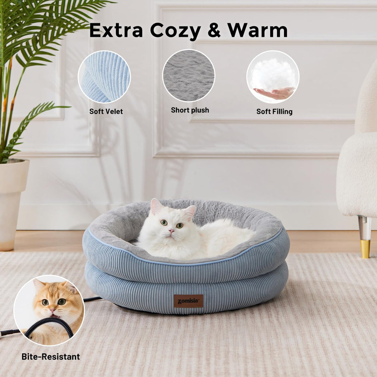 zomisla heated cat bed for indoor cats, 25 on a desk or shelf