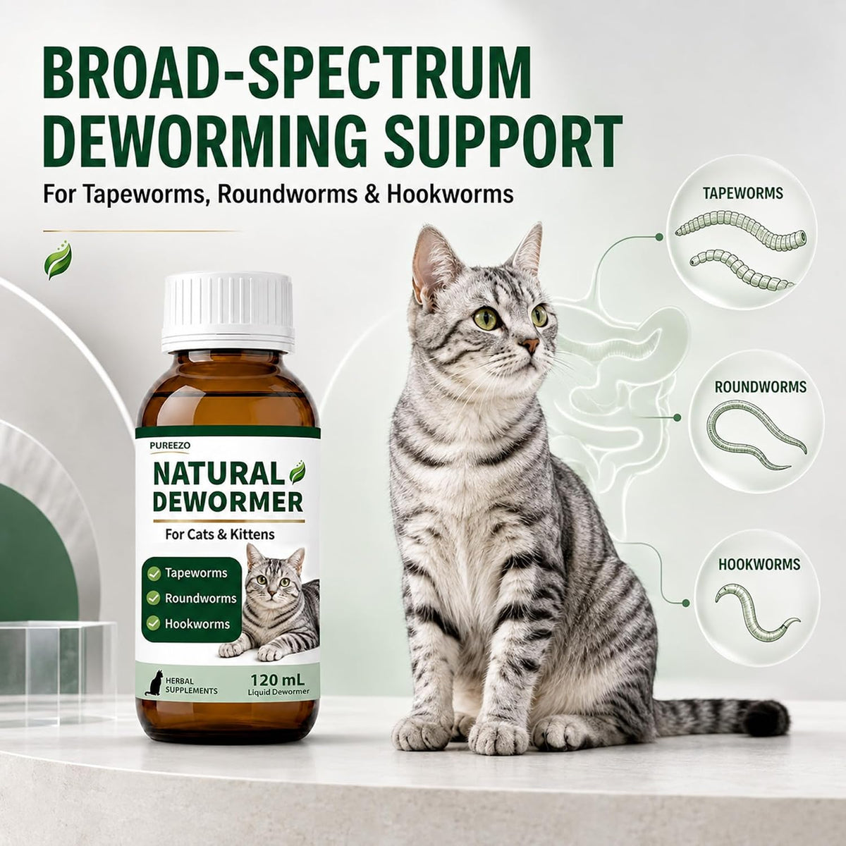 cat dewormer for cats & kittens, broad-spectrum liquid shown in use