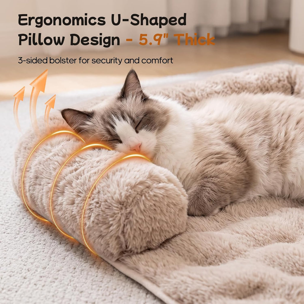 calming dog bed mat, fluffy plush couch cover shown in use