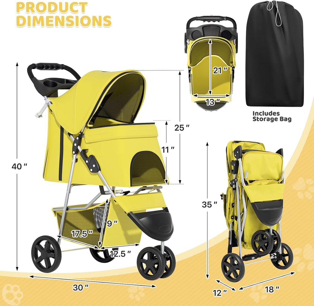 magshion 3-wheel pet stroller for small/medium dogs & shown in use