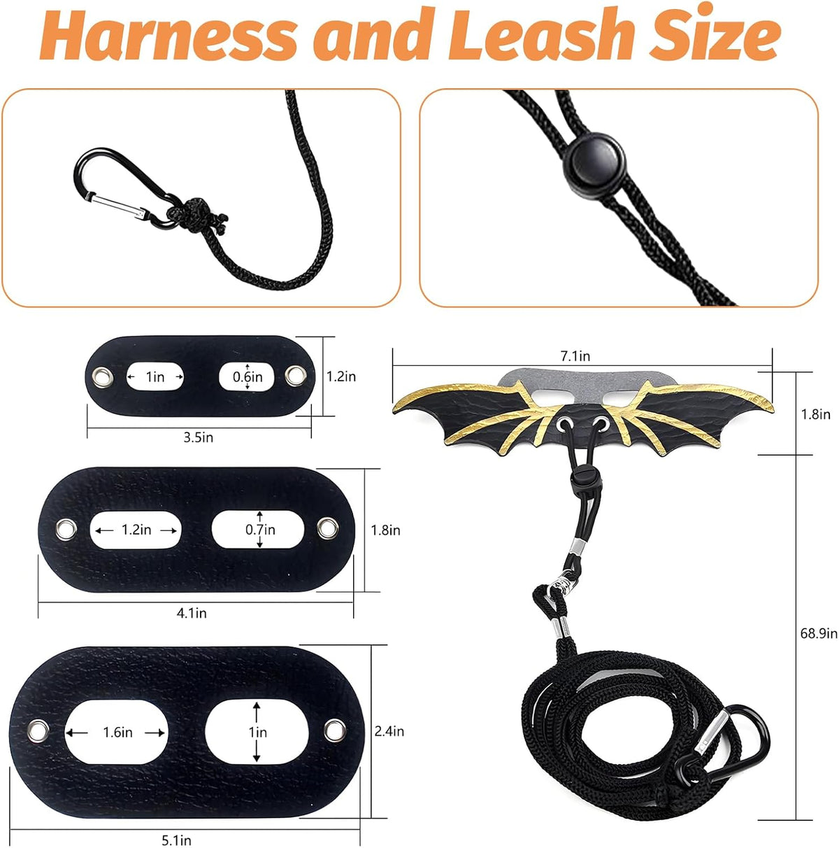 kathson bearded dragon carrier with harness and leash showing dimensions