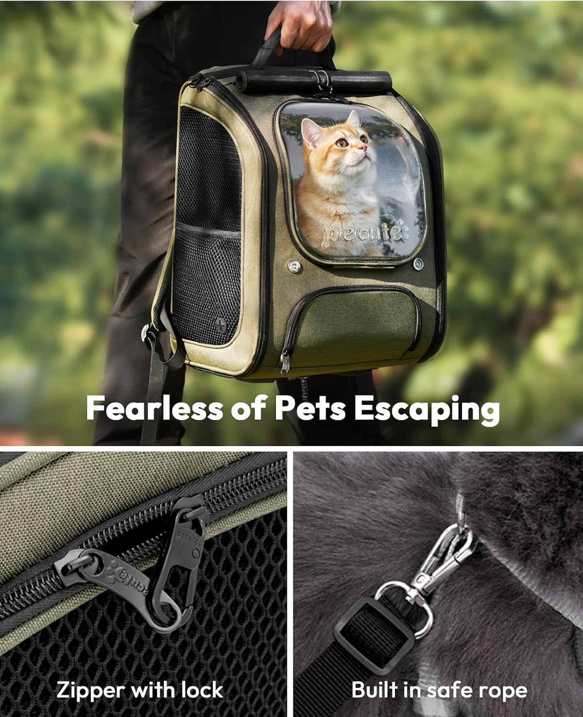 pecute cat backpack carrier,large space cat bubble backpack,ergonomic,green showing dimensions
