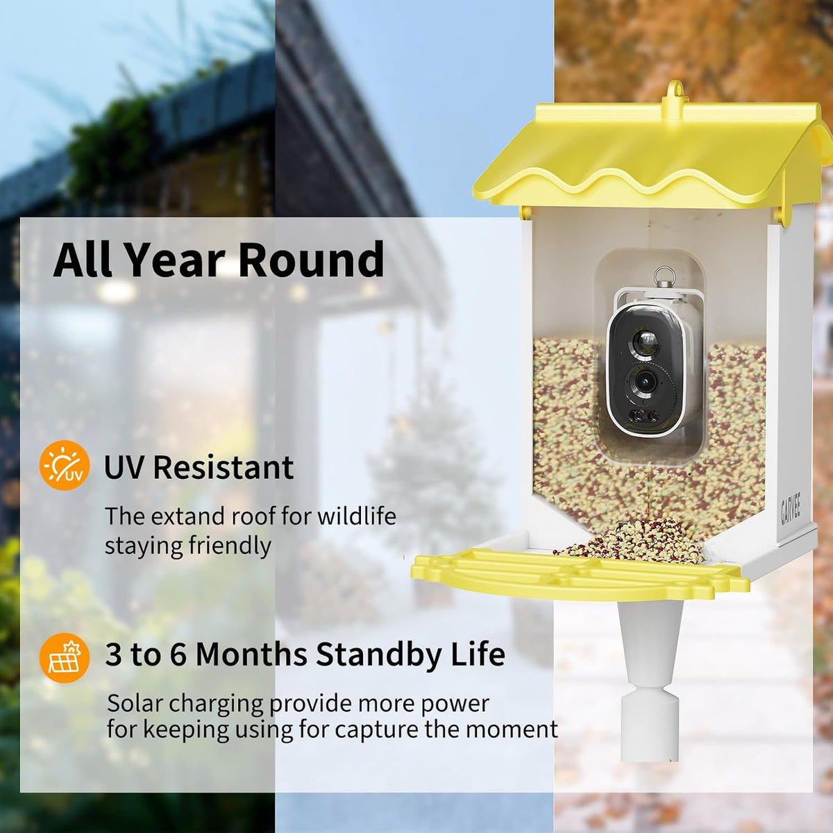 garvee smart bird feeder, 2l capacity, with 4k, side view