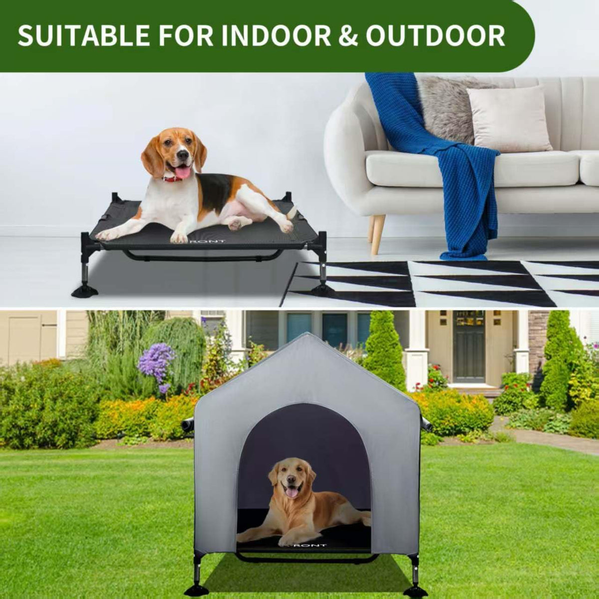 summertrail 42" large dog house outdoor indoor elevated showing dimensions