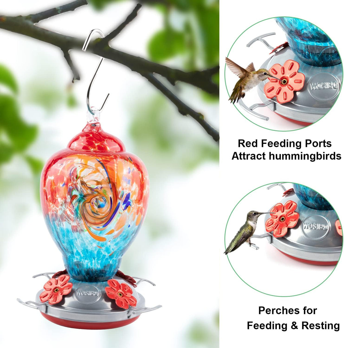 wosibo hummingbird feeder for outdoors patio large 32 shown in use