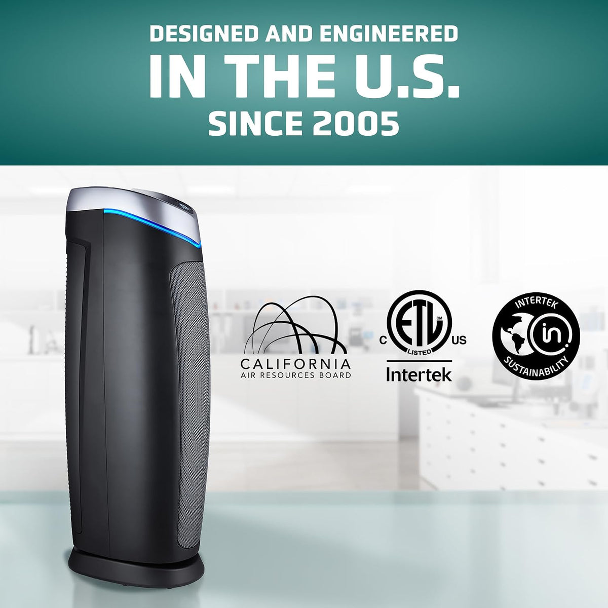 germguardian 5-in-1 hepa air purifier for home, large, side view