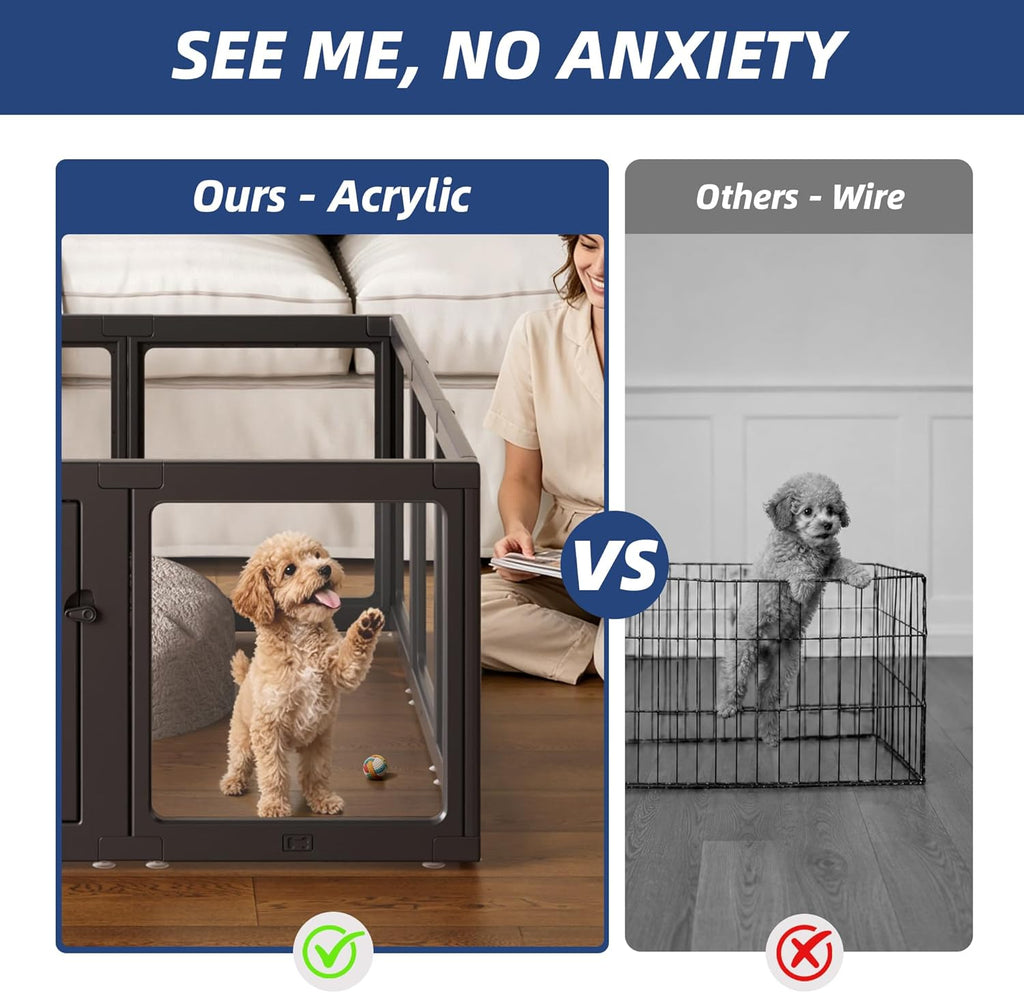 clear acrylic dog playpen indoor pet pen, 24" shown in use