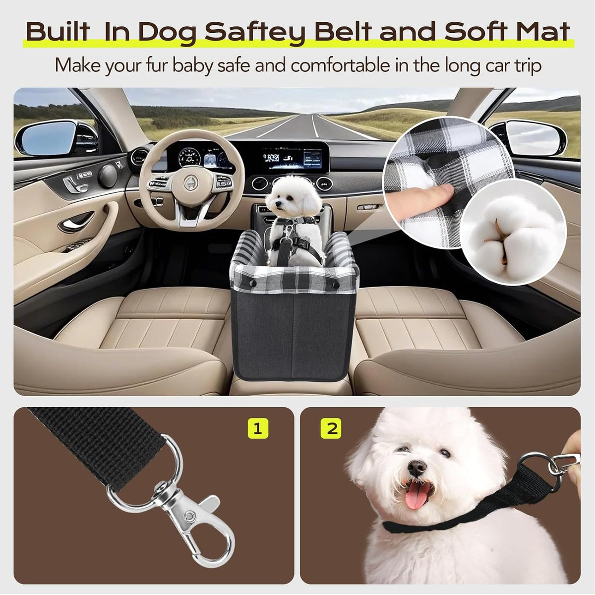 center console dog car seat for small dogs, side view