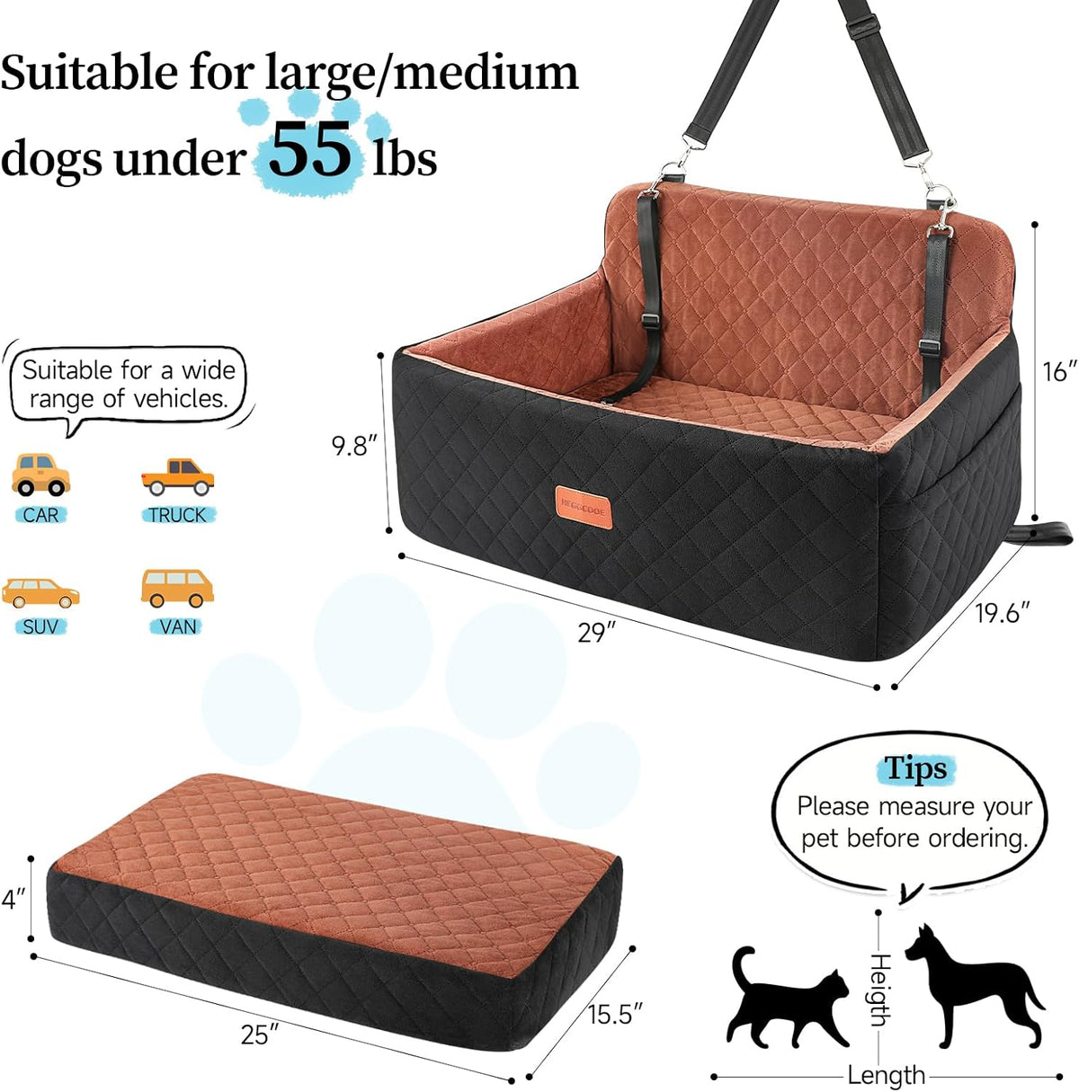 dog car seat for medium large dogs under, close-up detail