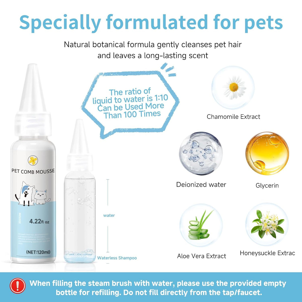 pet steam brush for dog, cat & dog, side view