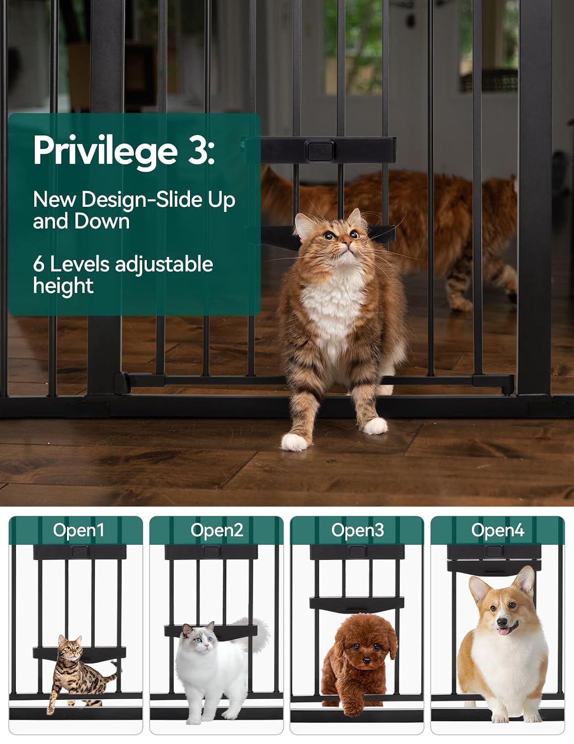 babelio 36" tall dog gate with cat door, close-up detail