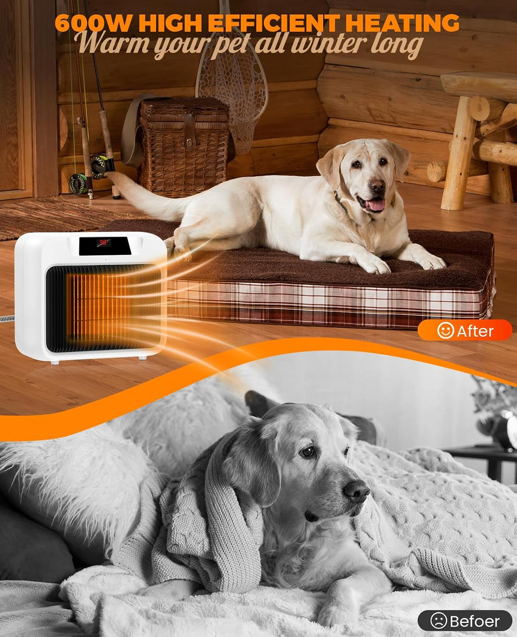 dog house heater with thermostat,heated dog house with shown in use