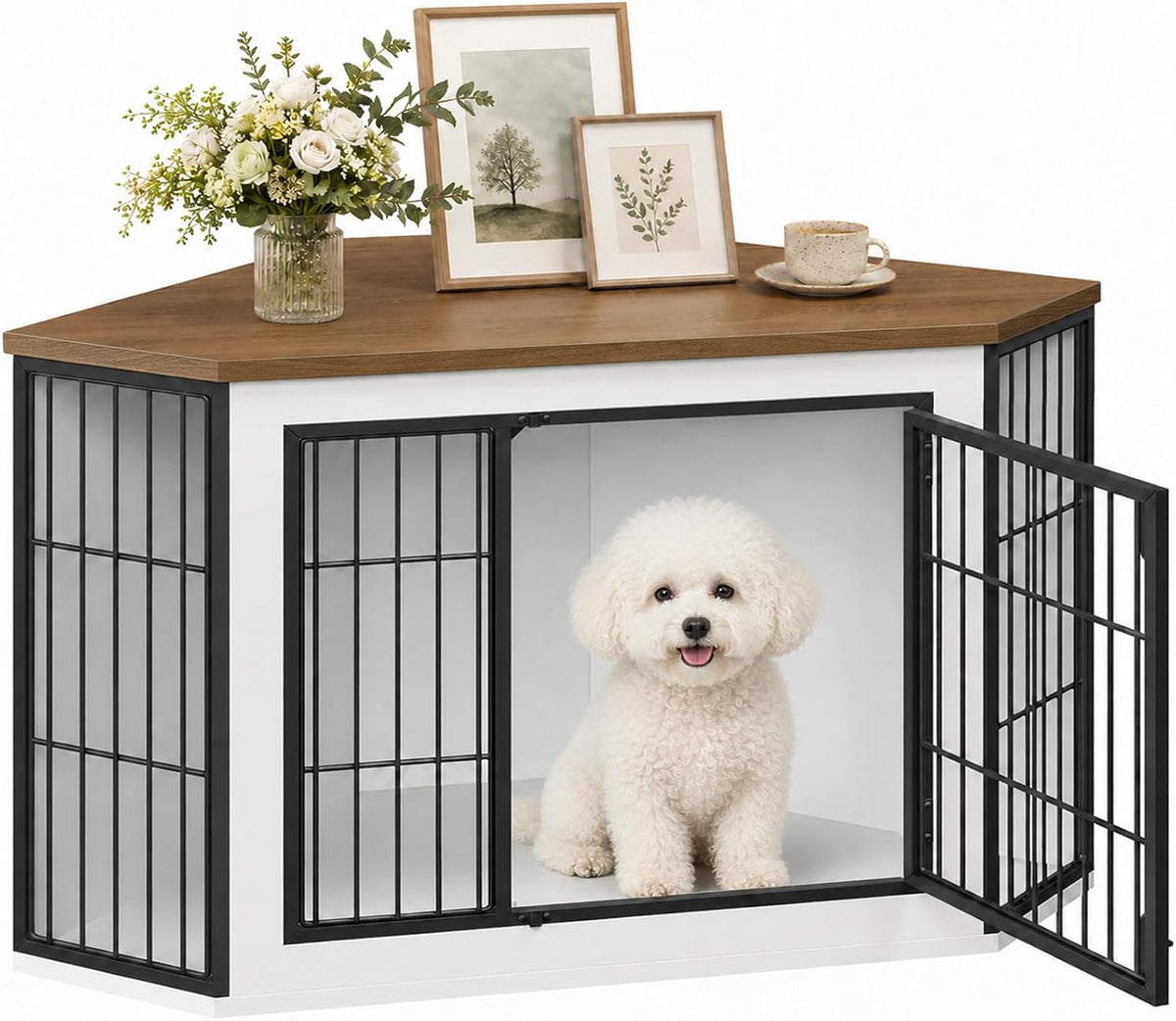 hoobro corner dog crate furniture, decorative dog kennel, main product view