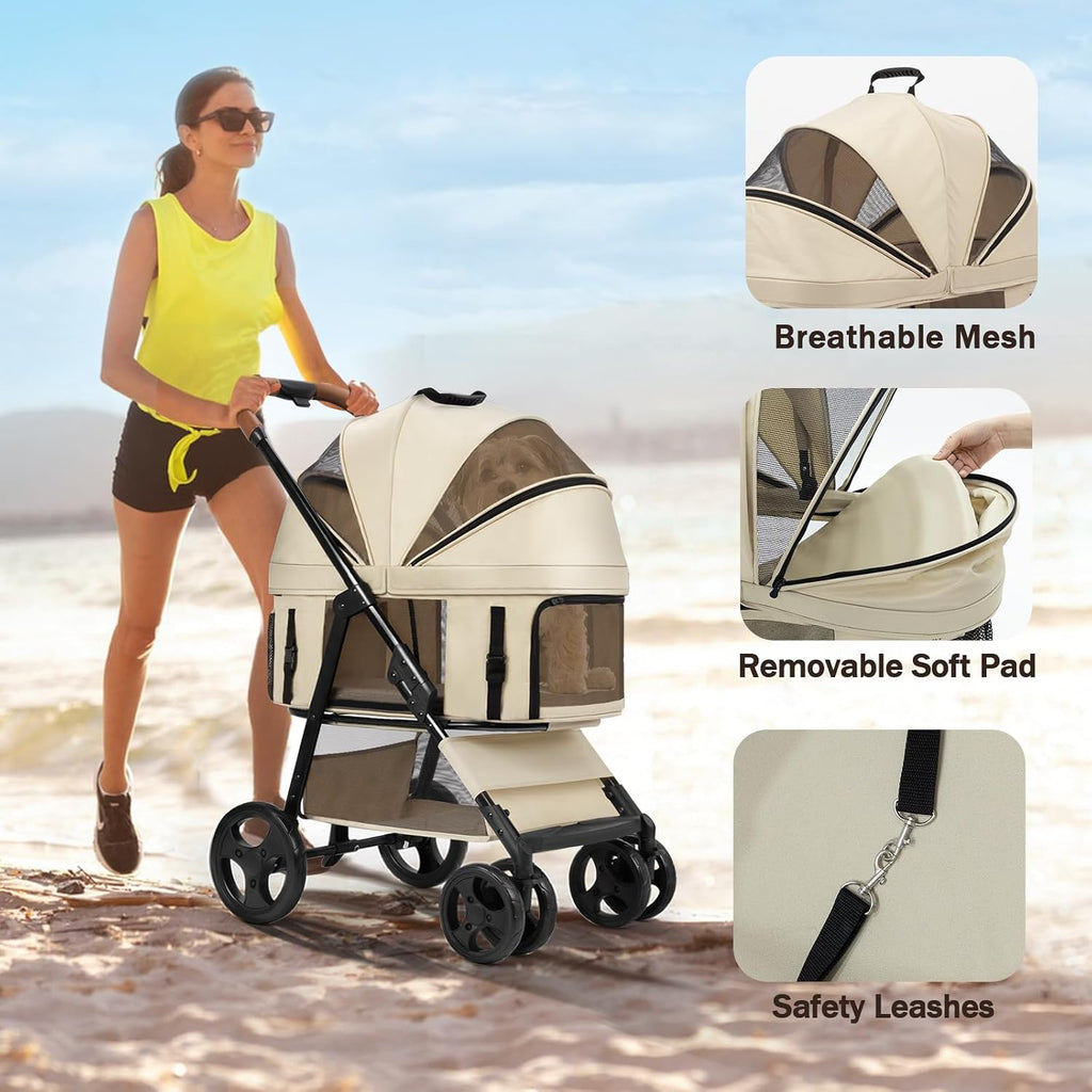4 wheels pet stroller for small/medium dogs and, front angle view
