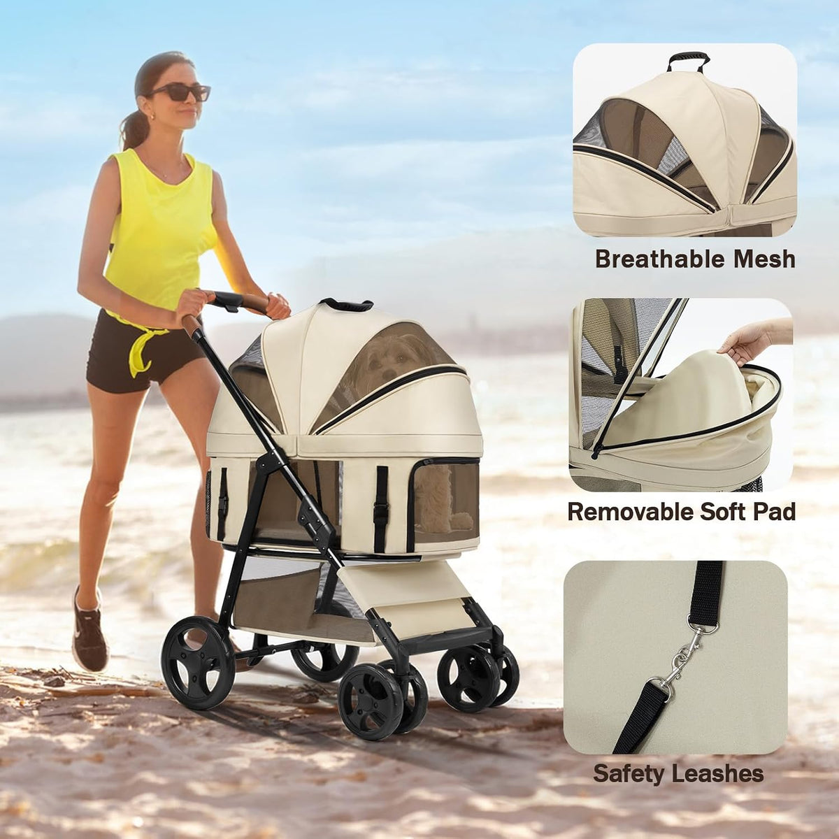 4 wheels pet stroller for small/medium dogs and, front angle view
