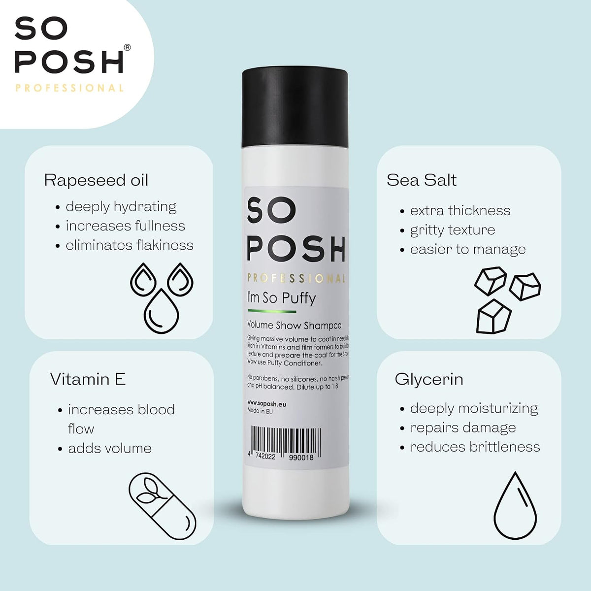 so posh i’m so puffy dog shampoo, side view