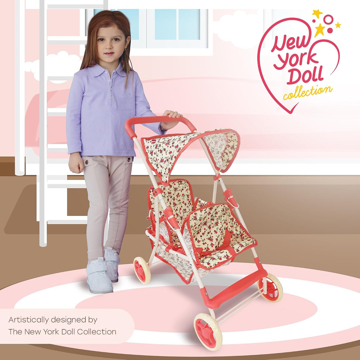 double doll stroller for baby dolls & twin shown in use
