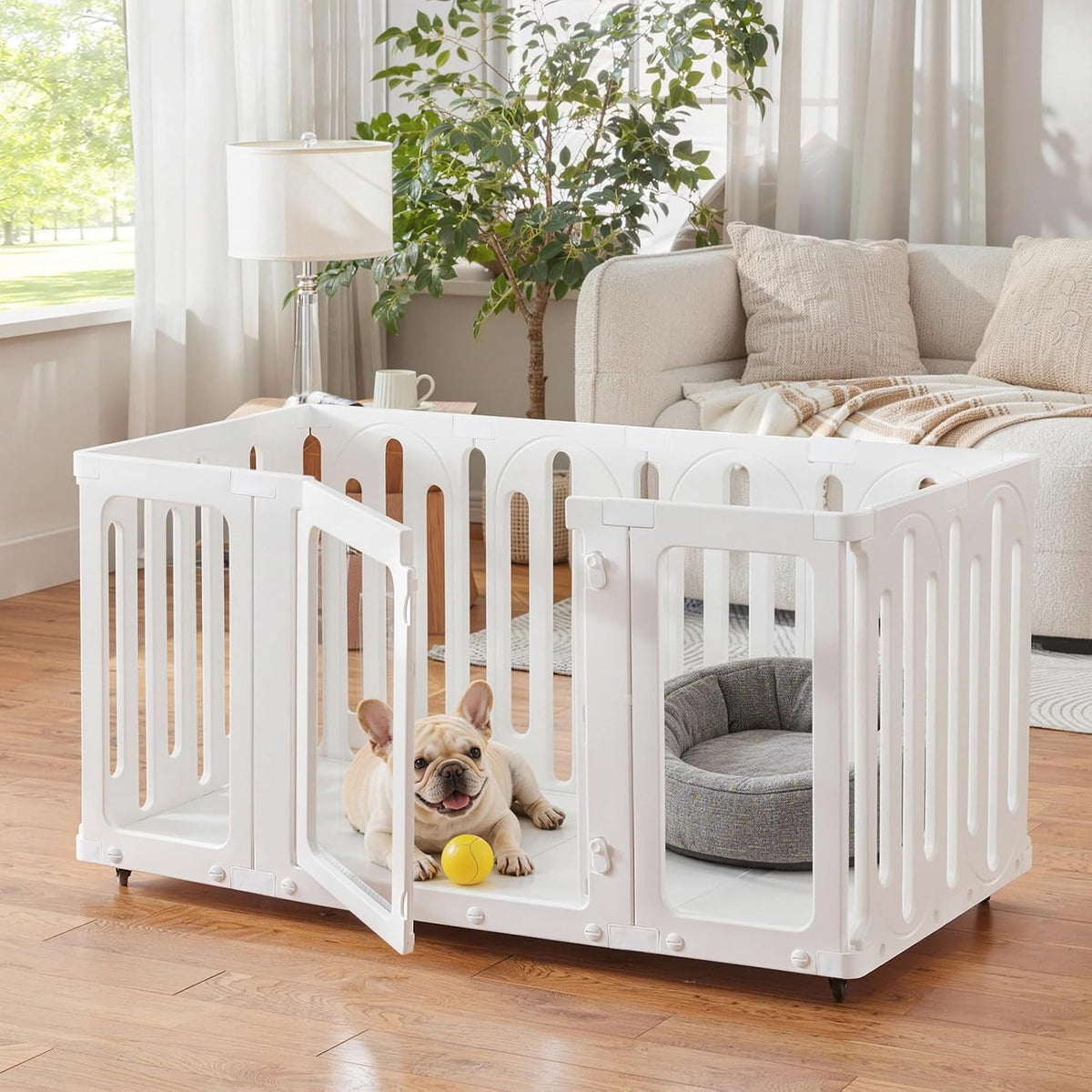 movable acrylic dog playpen indoor with bottom panels, main product view