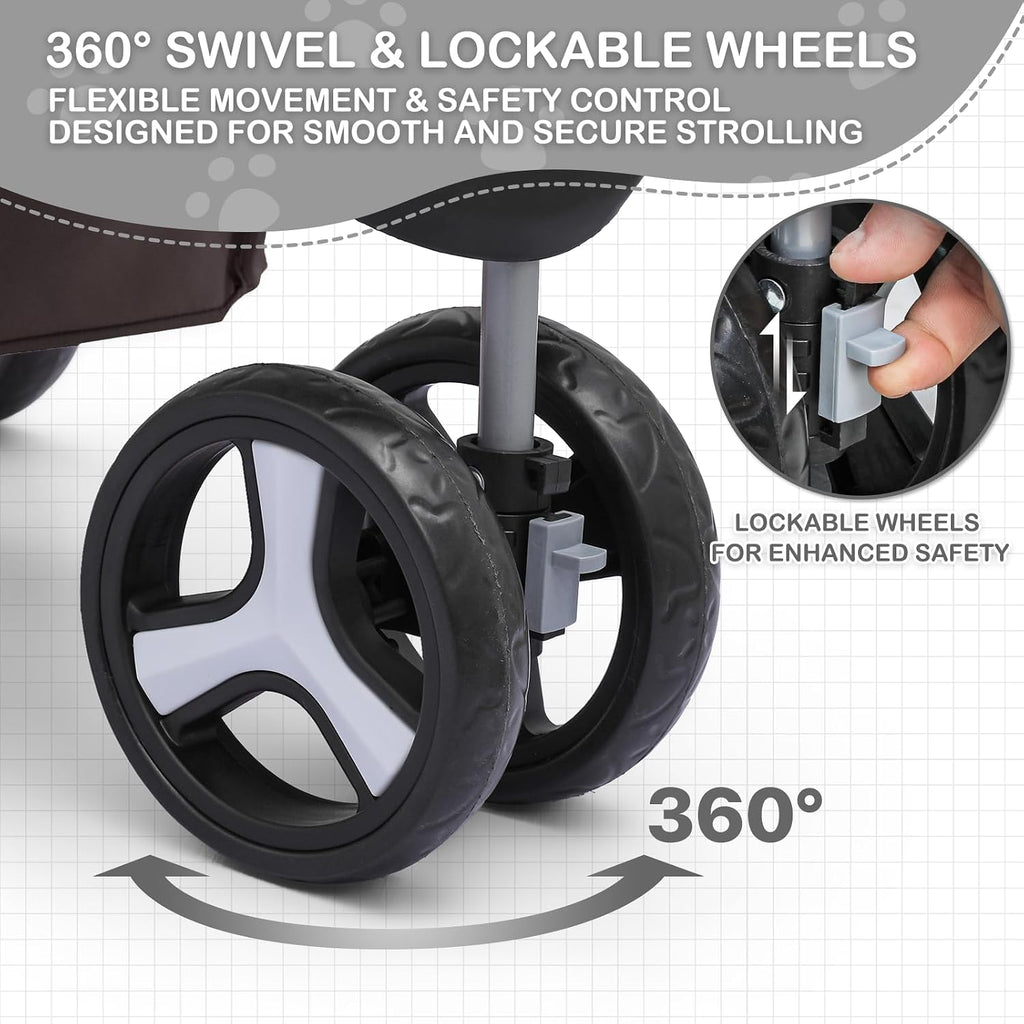 pet stroller for small/medium cats and dogs, coffee, package contents