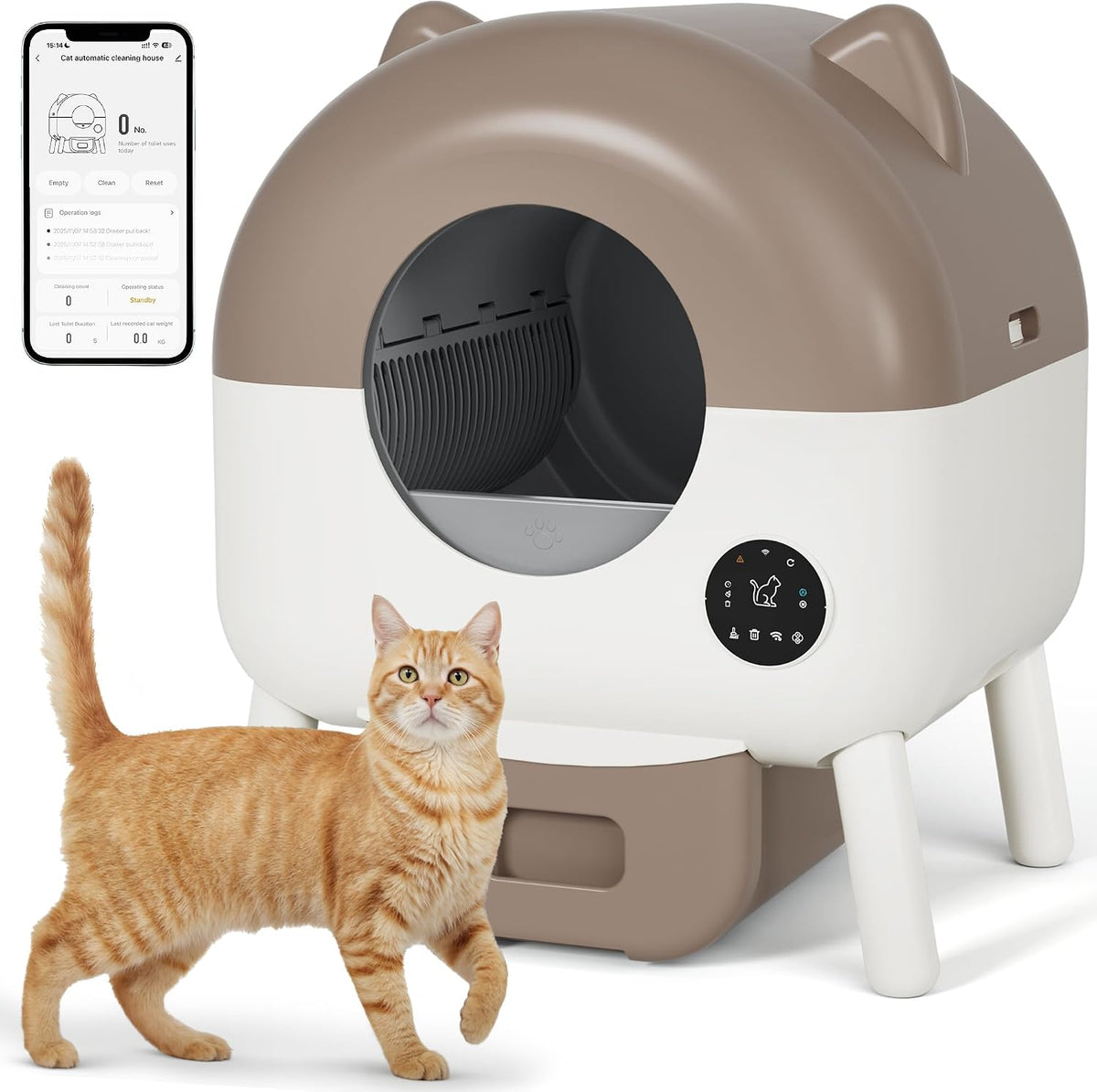 greesum fully enclosed self-cleaning cat litter box, 76l, main product view