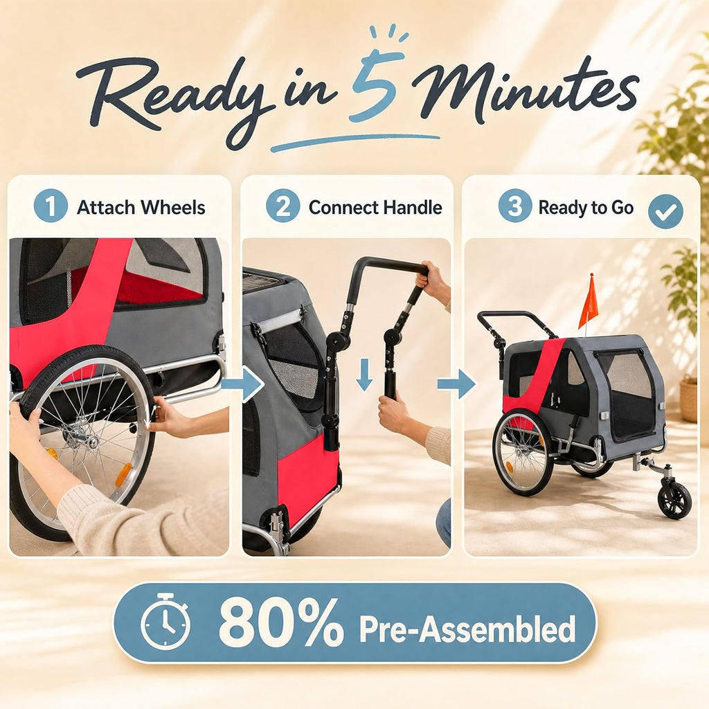 2-in-1 pet bike trailer & stroller, 165lbs carrier, package contents