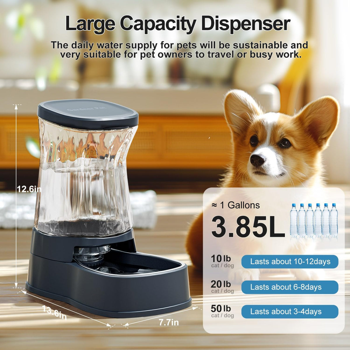 automatic dog water dispenser, stainless steel bowls feeder shown in use