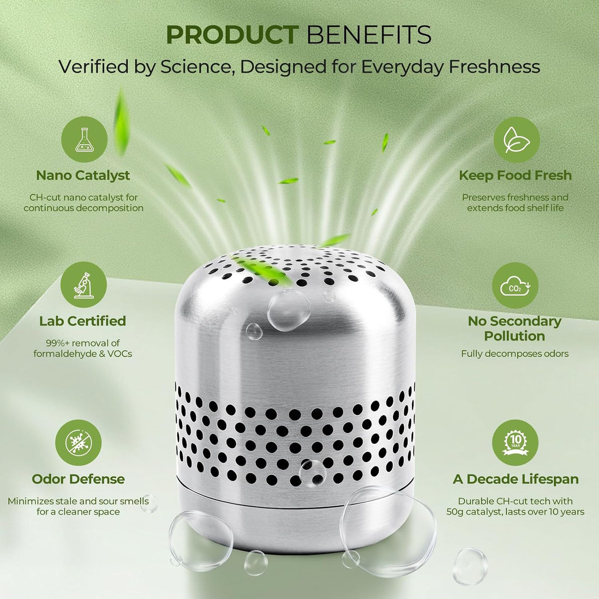 fridge deodorizer, up to 10 years, refrigerator odor, side view