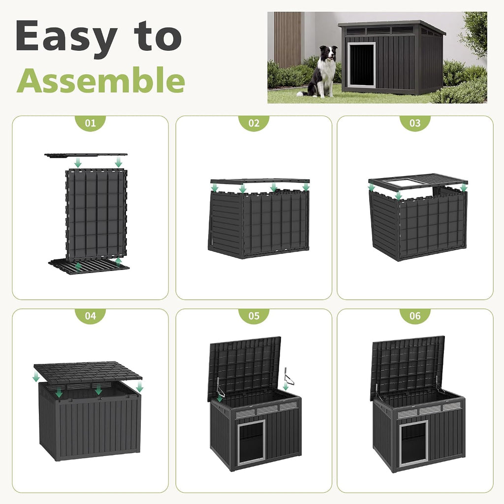 fancyango outdoor dog house for large dogs, outside, side view