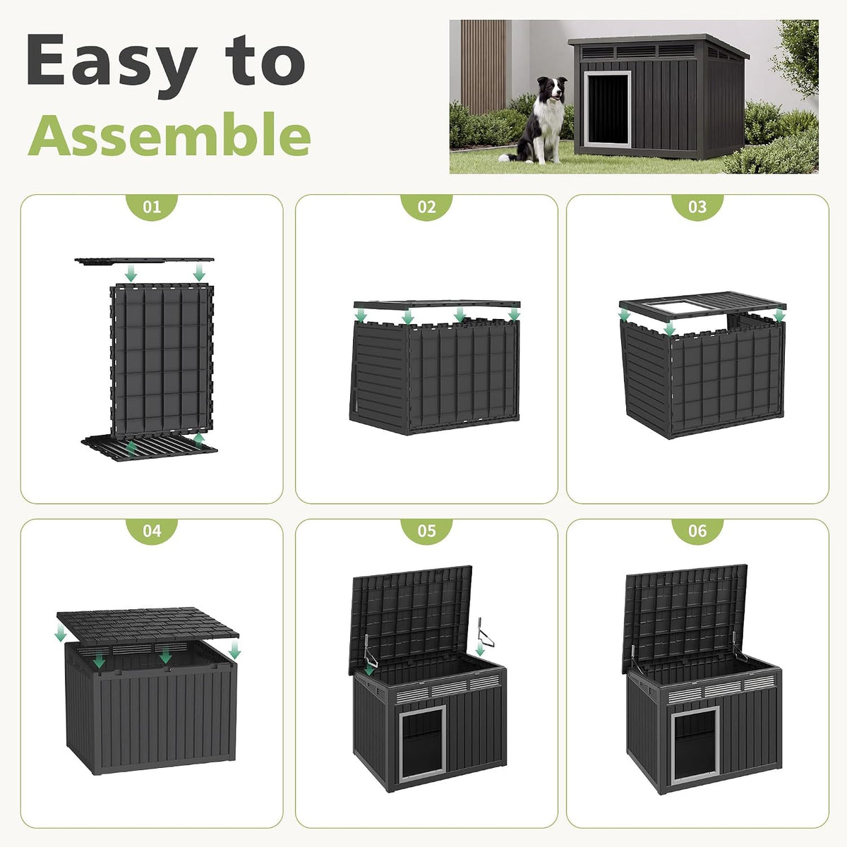 fancyango outdoor dog house for large dogs, outside, side view