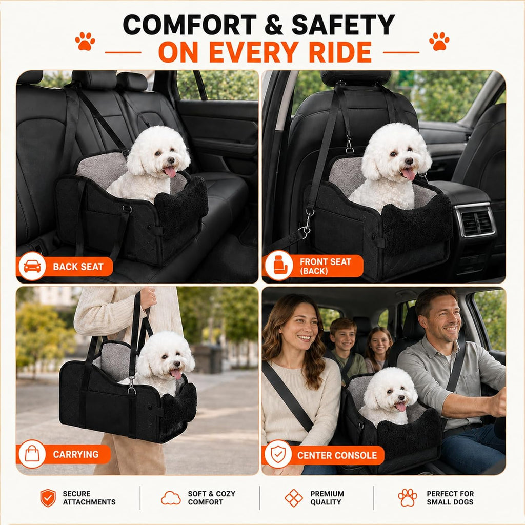 center console dog car seat for small dogs on a desk or shelf