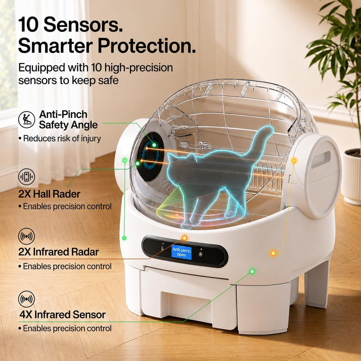 automatic litter box self cleaning, smart cat litter shown in use