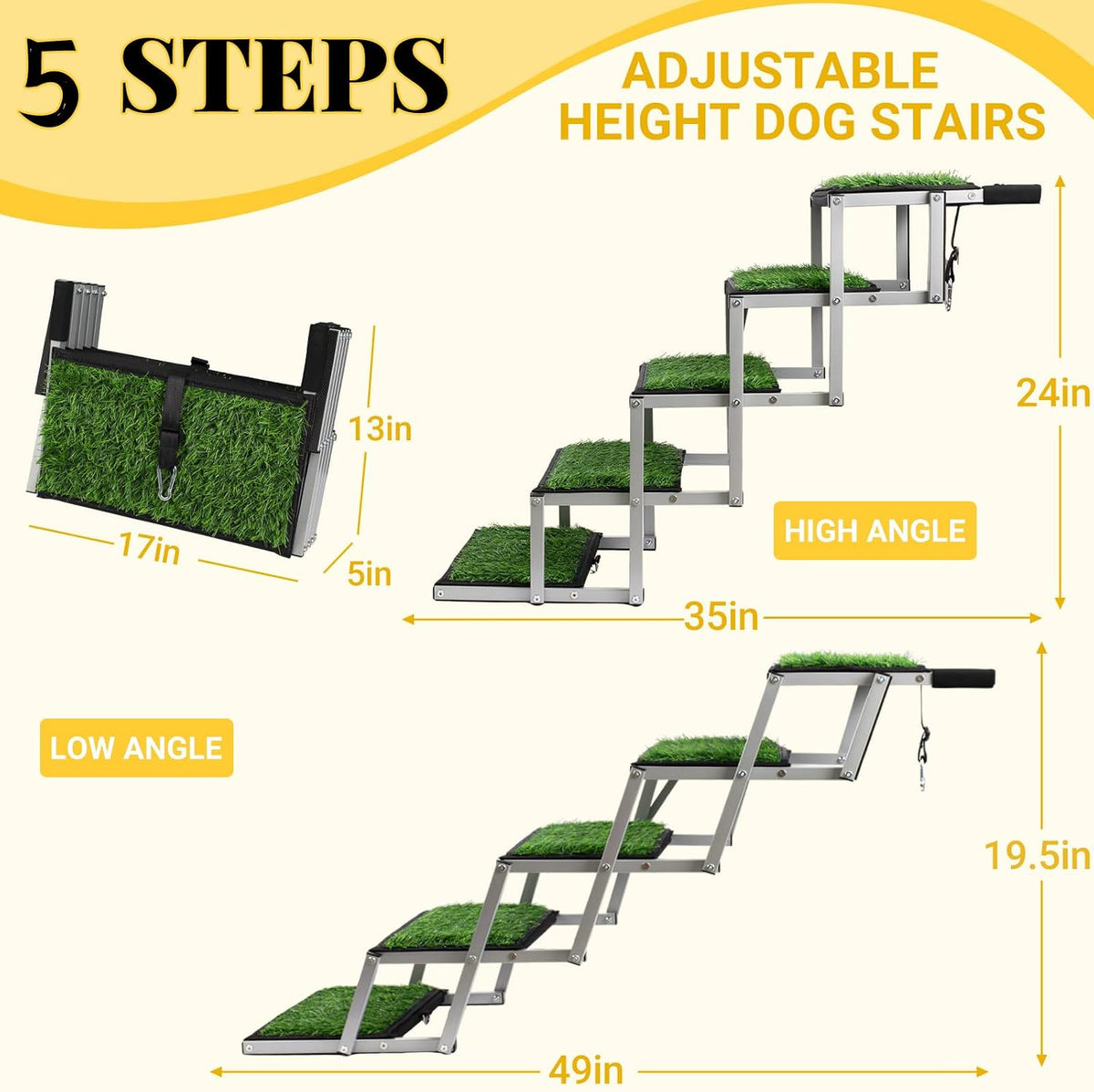 grass dog stairs for car,non-slip folding dog ramps shown in use