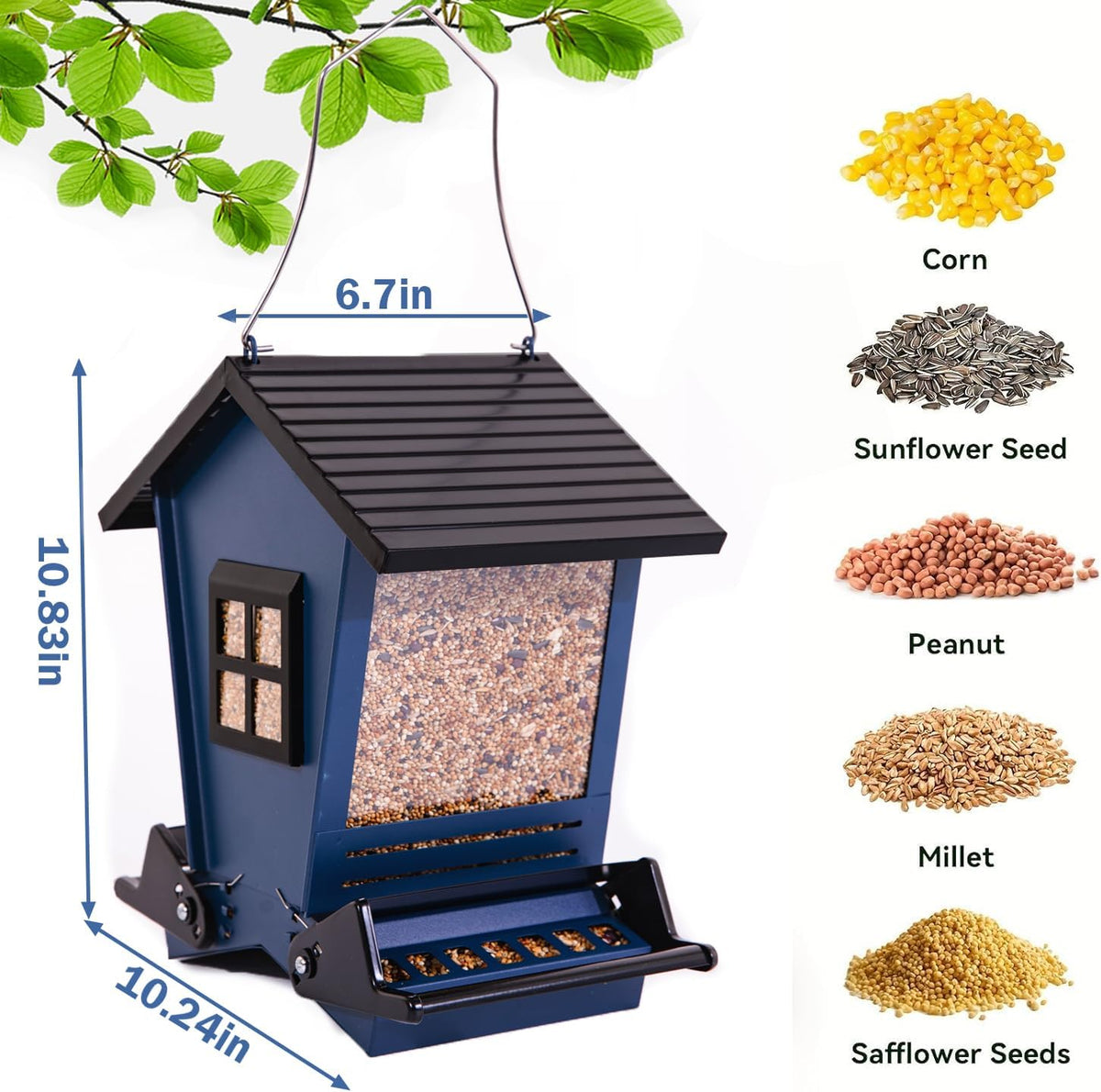 lscqyycc-bird feeder squirrel proof metal hanging for outdoor shown in use