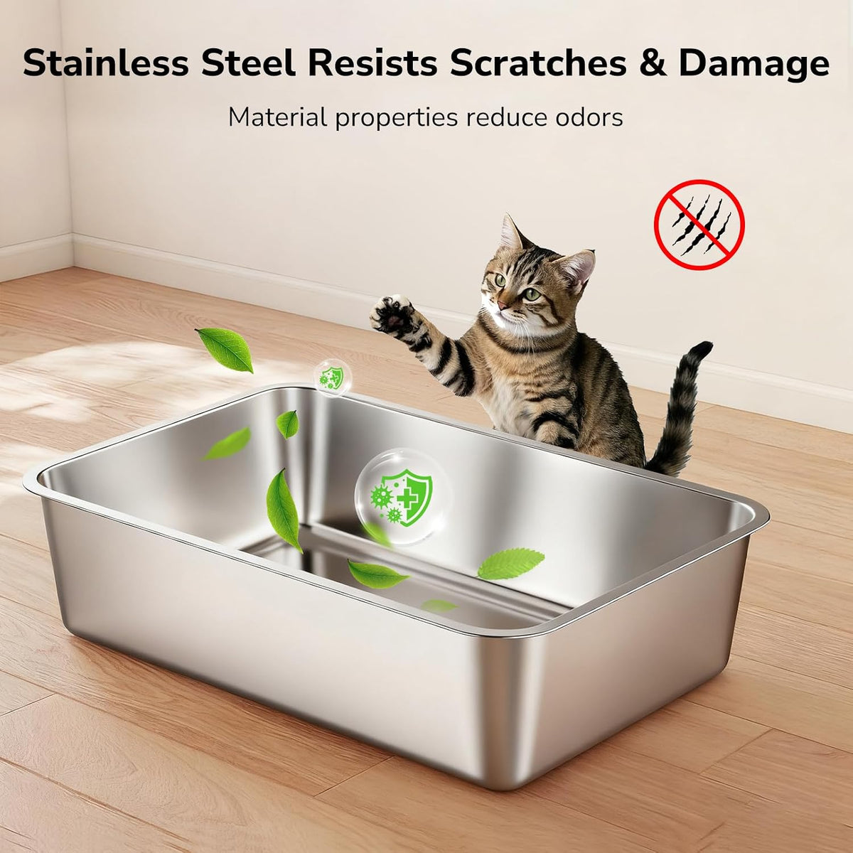 zivacate stainless steel cat litter tray (xl, 60×40cm, side view