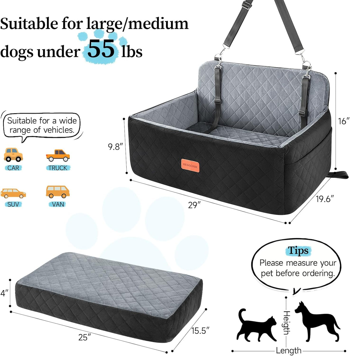 dog car seat for medium large dogs under, close-up detail