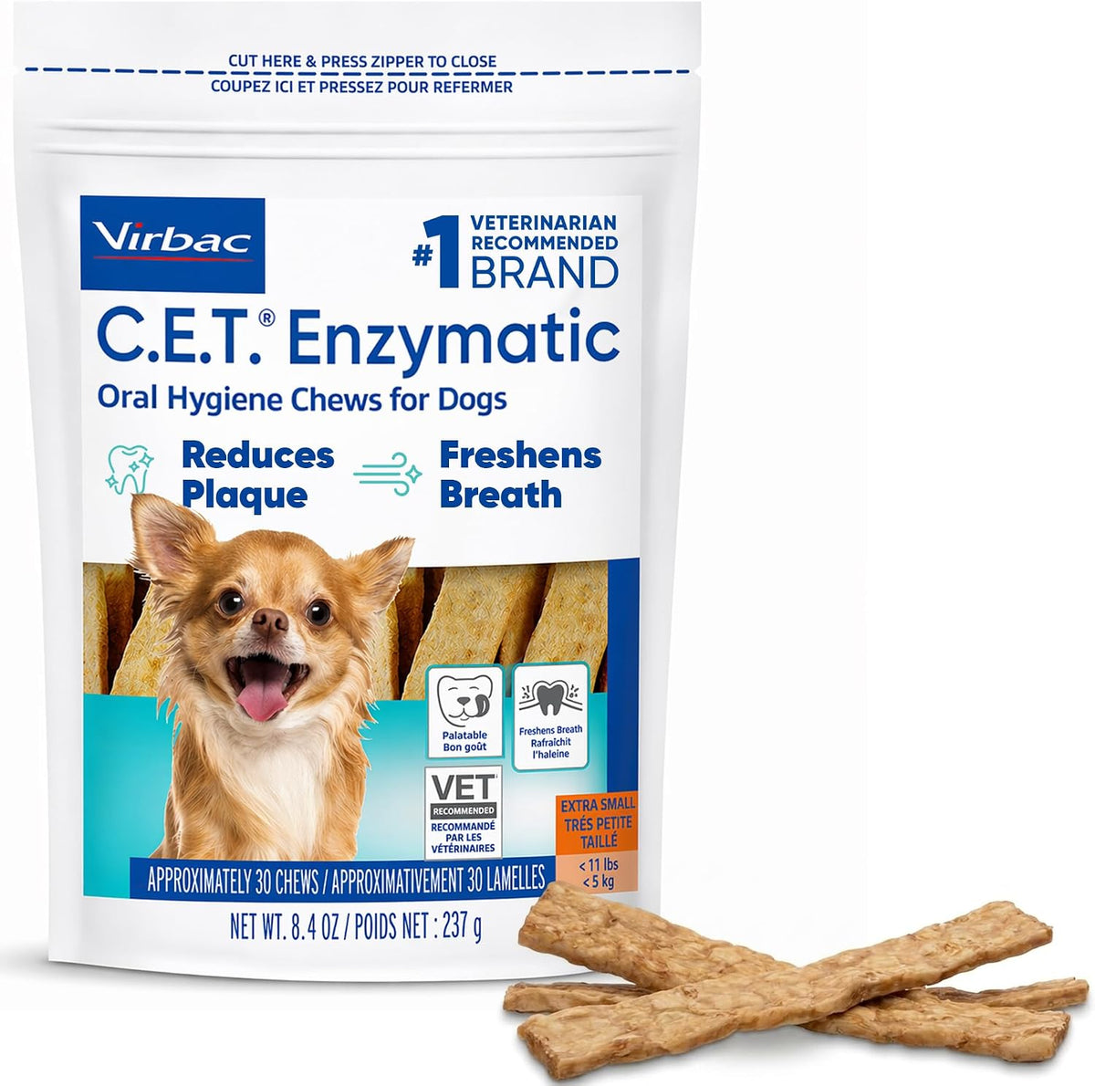 virbac c.e.t. enzymatic oral hygiene chews for dogs, main product view