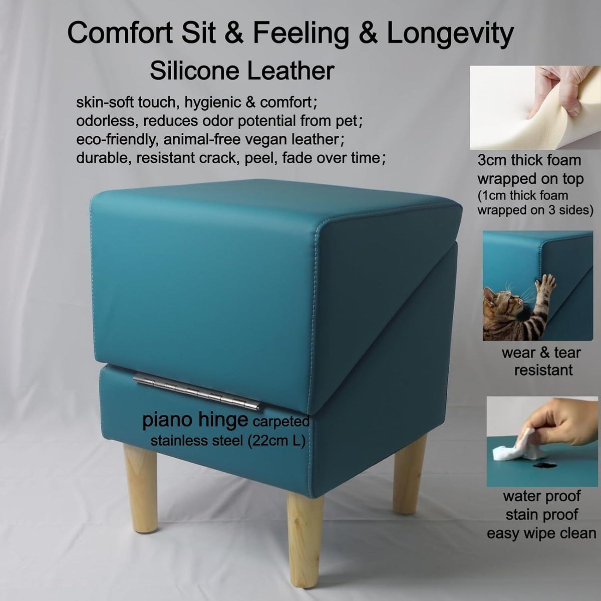 foldable dog cat stair ramp solid wood ottoman, side view