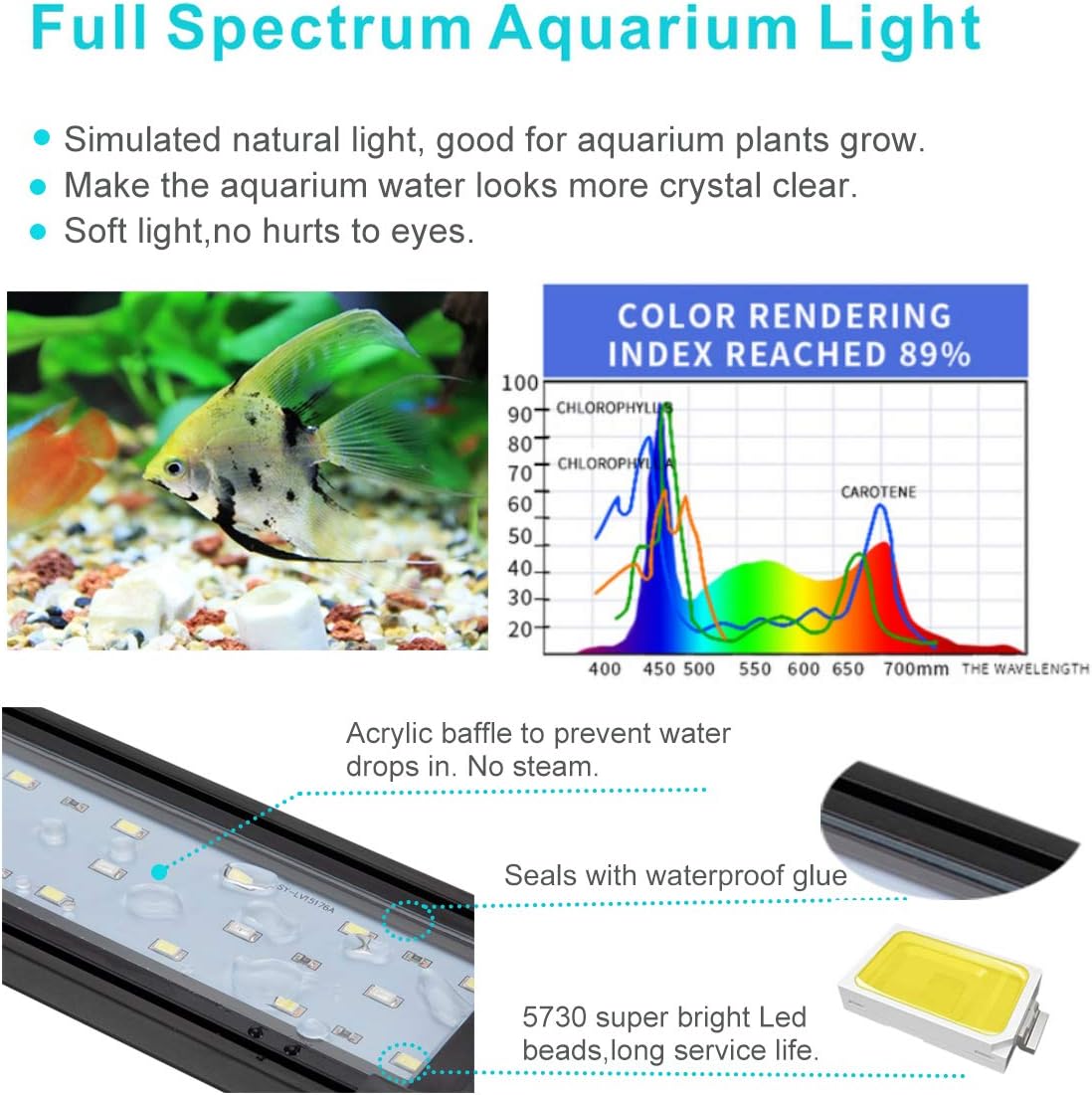 hygger 25w full spectrum aquarium light with aluminum, close-up detail