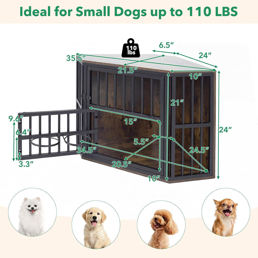 giantex corner dog crate furniture with adjustable &, front angle view