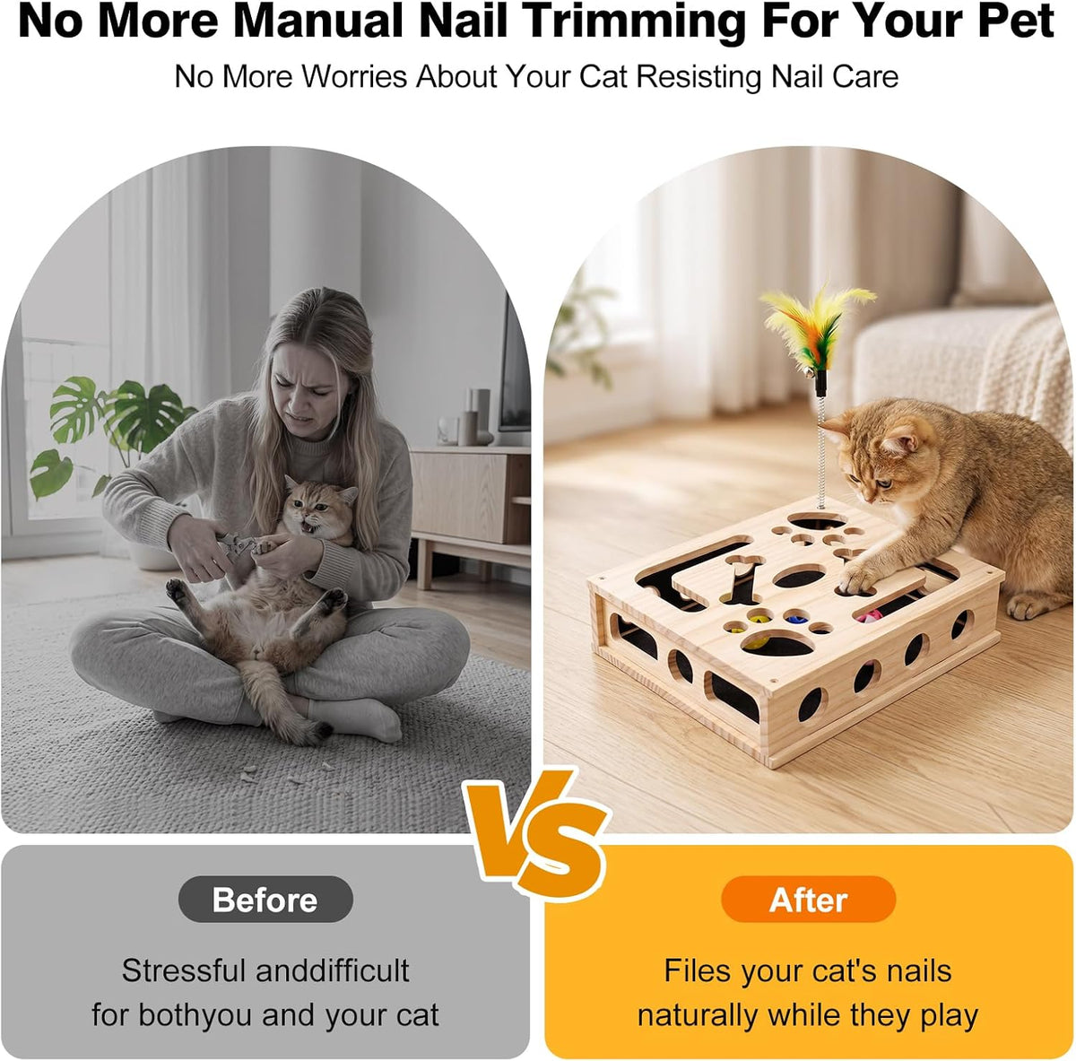 cat nail file enrichment box for indoor cats showing dimensions