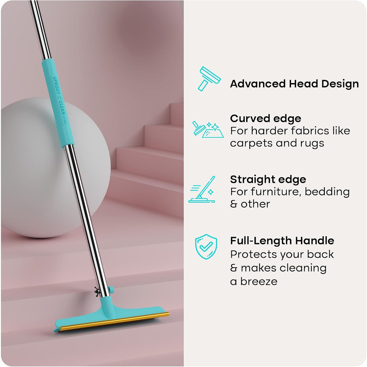 uproot clean xtra carpet rake for pet hair showing dimensions