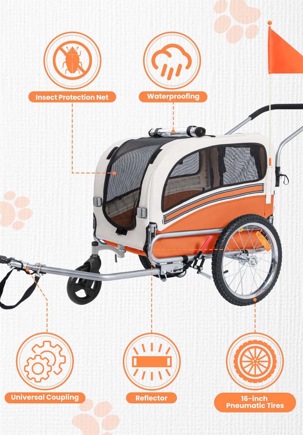 sepnine 2 in 1 pet bicycle trailer with, close-up detail