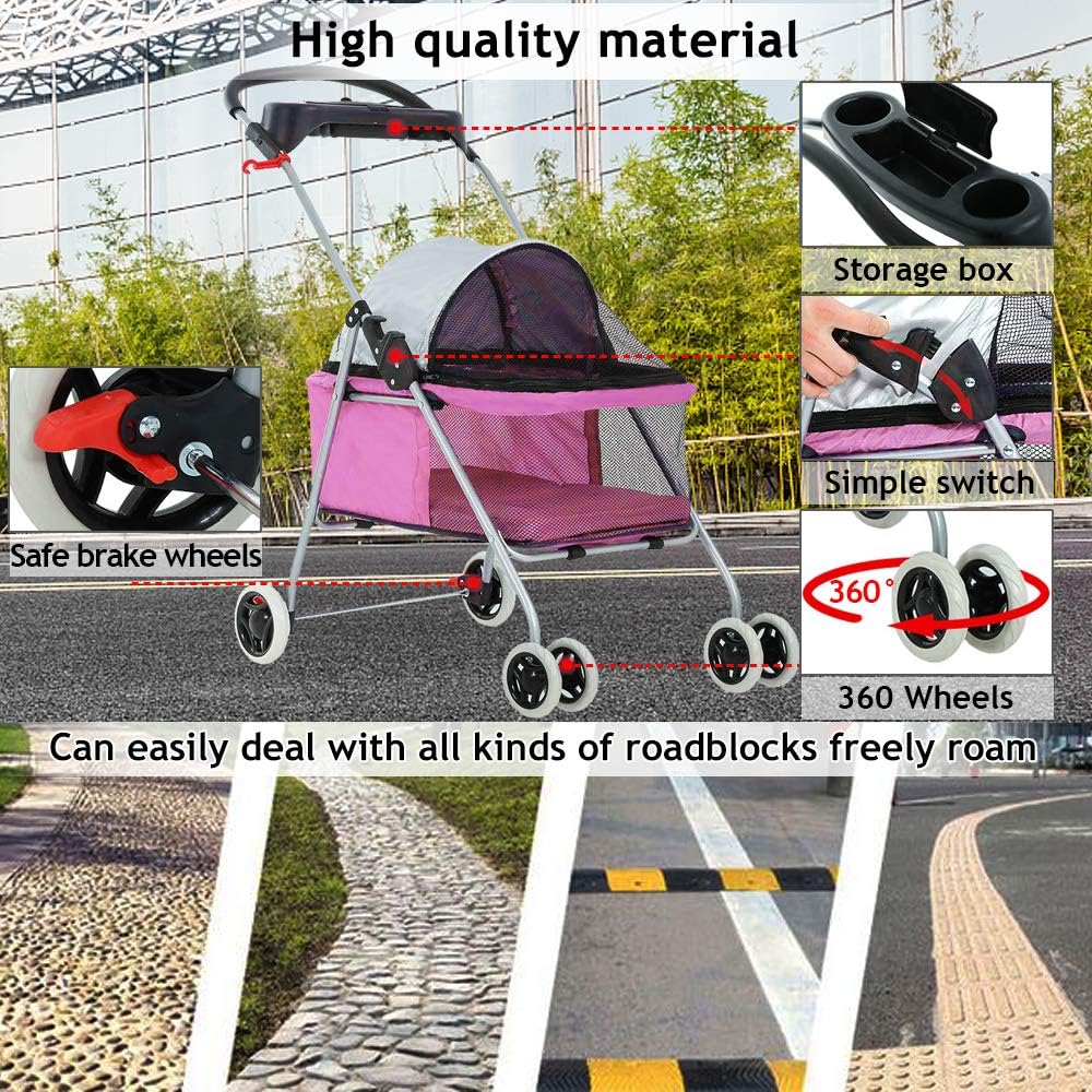 4 wheels pet stroller,dog cage protable travel folding, side view