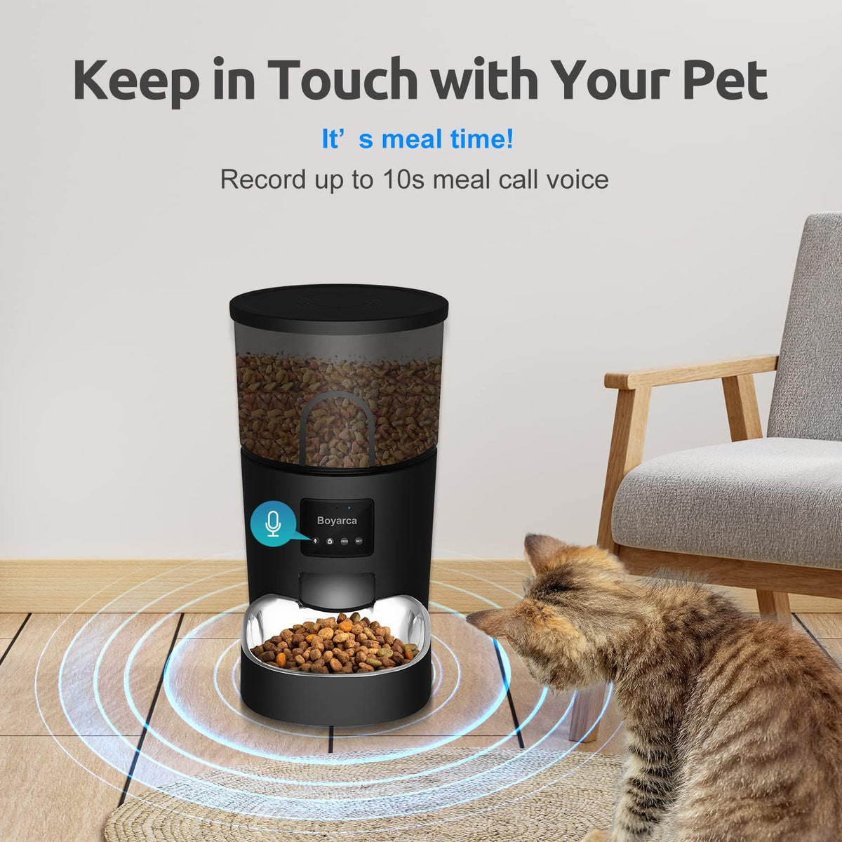 boyarca automatic cat feeders with app,wifi tuya smart showing dimensions