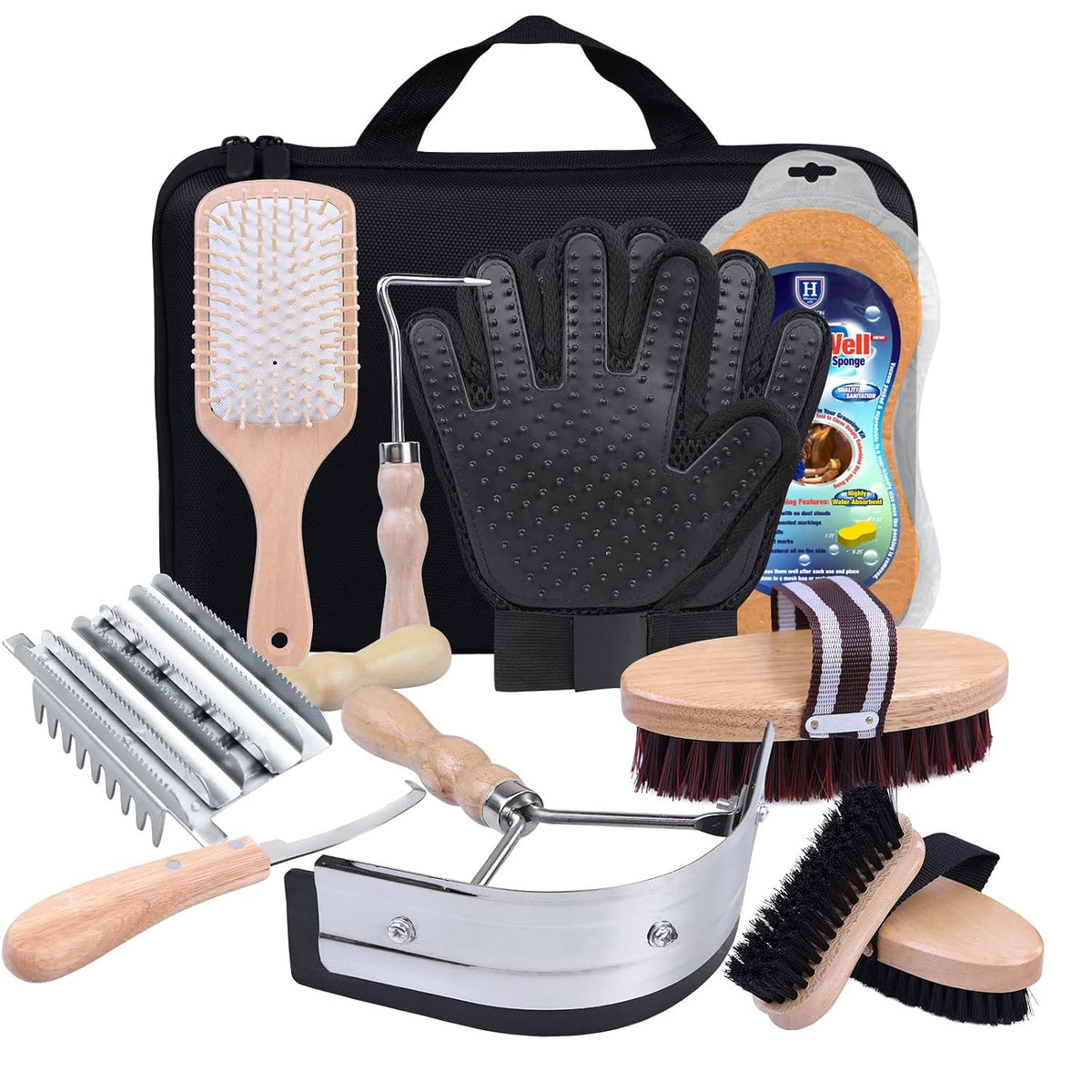 harrison howard horse grooming kit 10-piece wooden brush, main product view