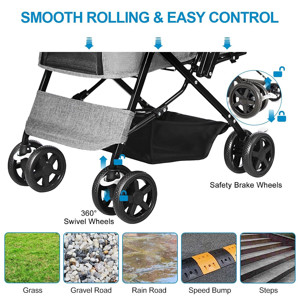 pet stroller with reversible handle for dogs, up, close-up detail